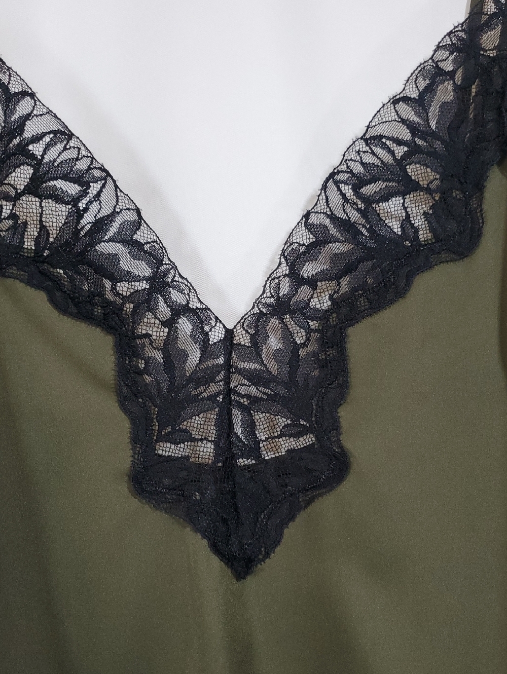 Auden™ Luxury Collection Women's Lace Trim Satin Pajama Tank Top -  Olive Green - Picture 7 of 14